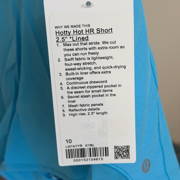 NWT Lululemon Hotty Hot Shorts HR 2.5” Lined, Kayak Blue, Size 10 - Picture 7 of 7